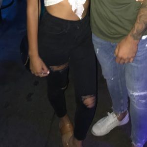 Black distressed black jeans